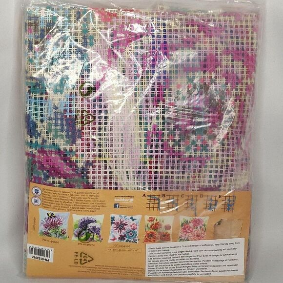 Flower Paradise I Floral Cross-Stitch Pillow Cover Blue Pink Vervaco 0153912 - Picture 3 of 3